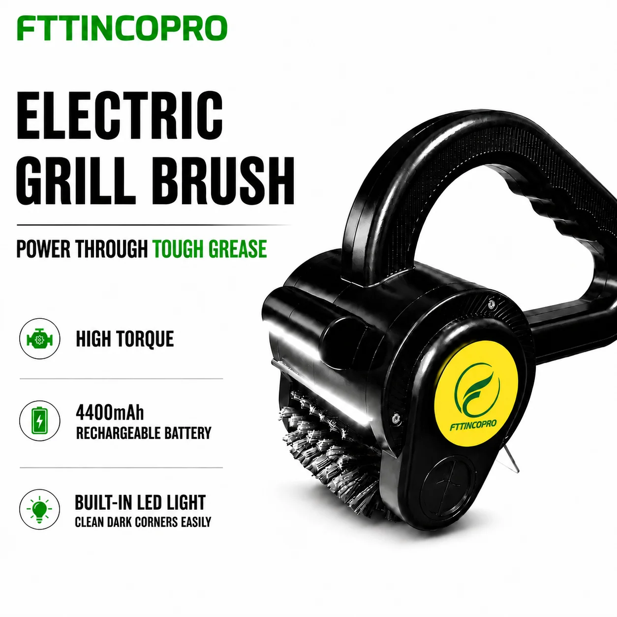 מברשת גריל חשמלית FTTINCOPRO עם תאורת LED, זמן פעולה של 150 דקות, מנקה ברביקיו לבישול בחוץ, מסיבות ברביקיו ומעשנים.